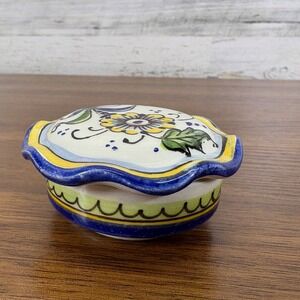 Deruta Italy Hand-Painted Porcelain Trinket Box  Signed by Artist